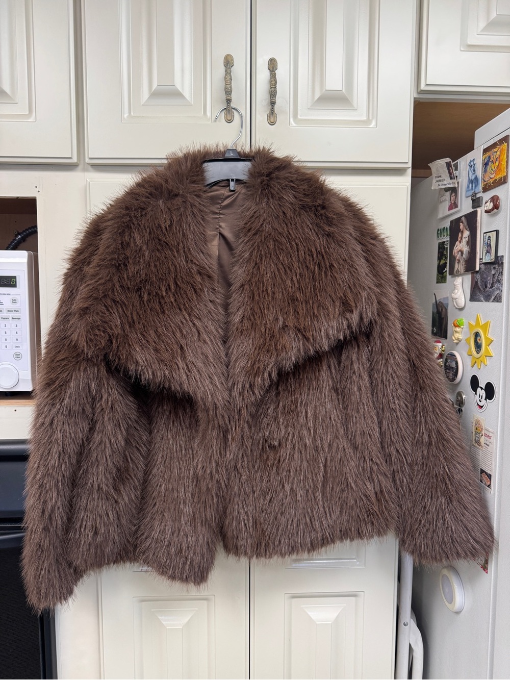 CHOCOLATE BROWN FAUX FUR COAT – SIZE LARGE